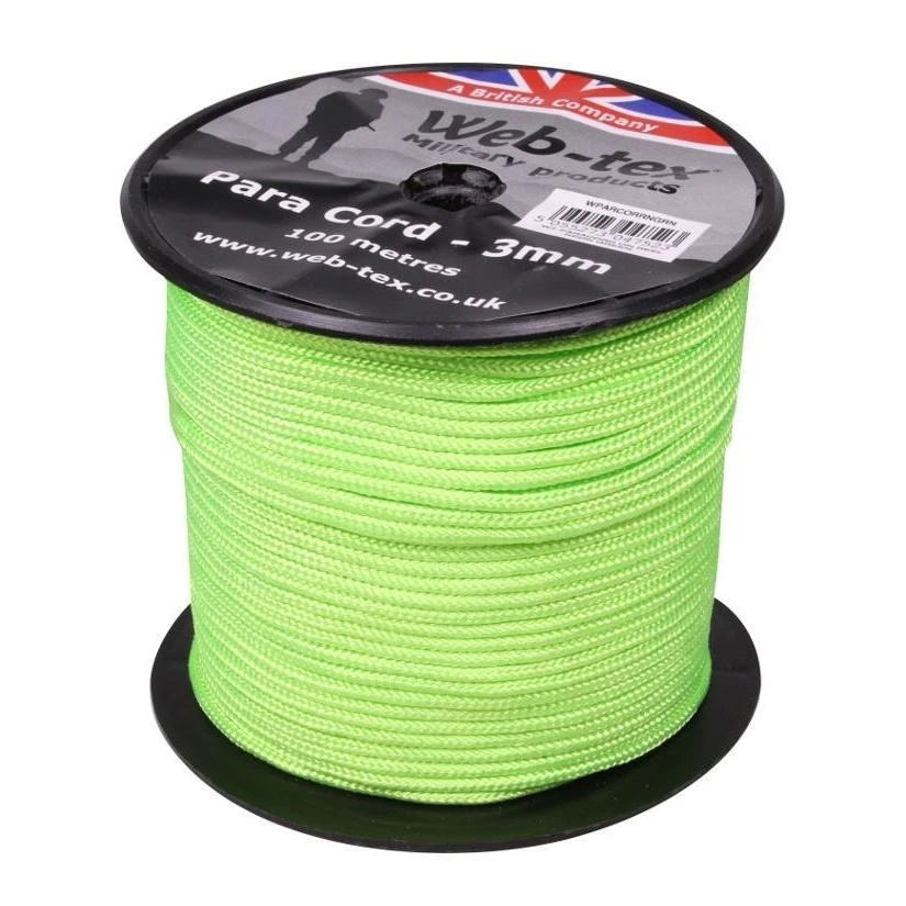 Web-Tex Paracord Roll 100M Neon Green 3 Web-Tex Paracord Roll 100M Neon Green